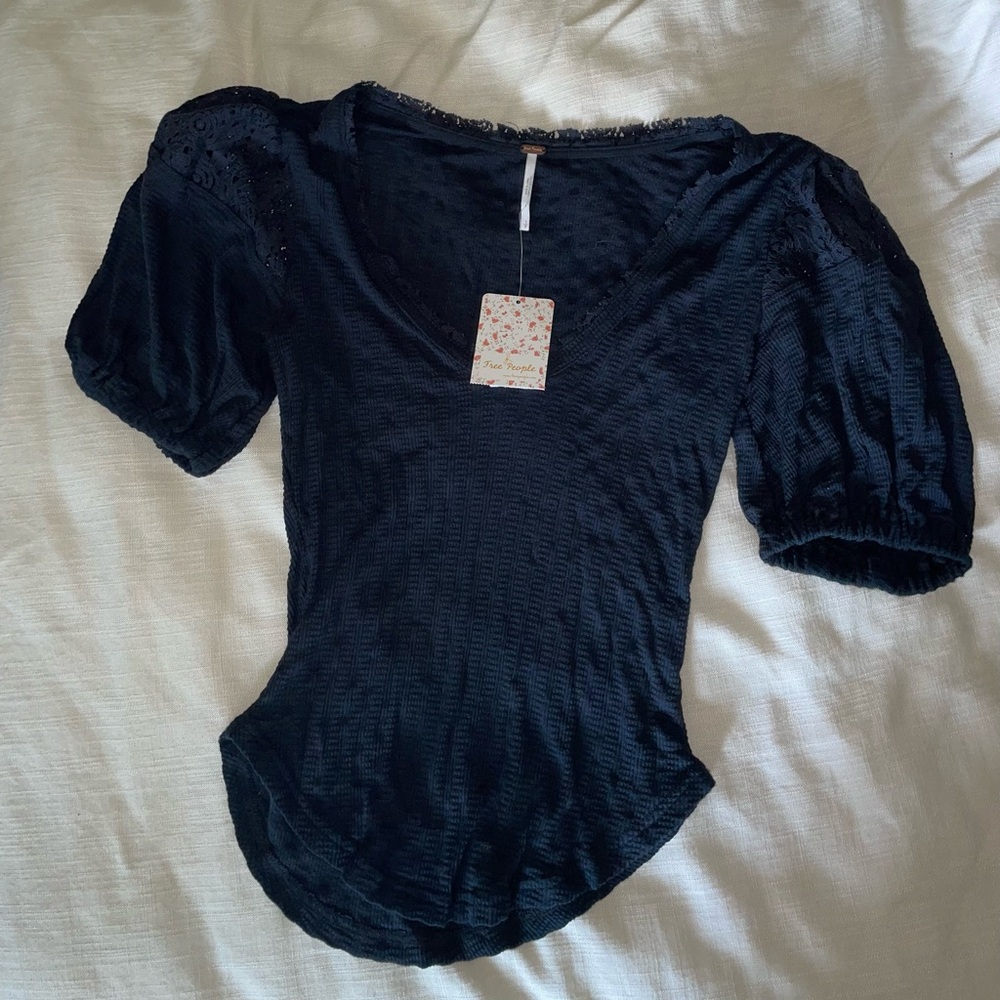 Free People Black Short Sleeve Top